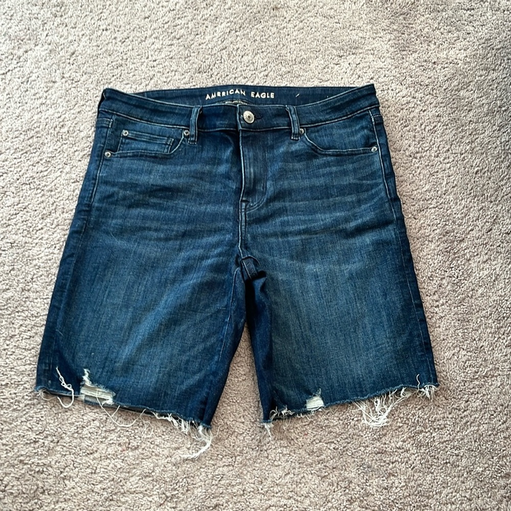 American Eagle next level stretch skinny Bermuda cut off jean shorts